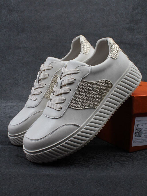 03-A1018-2 LT. BEIGE/GOLD Кроссовки женские (натуральная кожа)