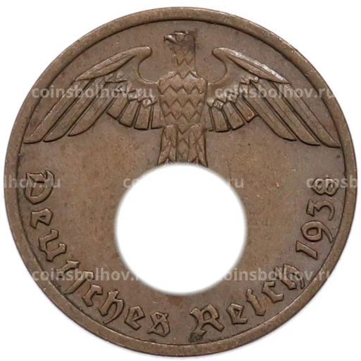 Монета 1 рейхспфенниг 1938 года A Германия