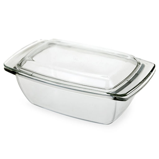 Латка стеклянная "Новая" 1,5л, прямоугольная 25,8х15,5см h11,5см, с крышкой, термостекло в цветной коробке (Китай)
