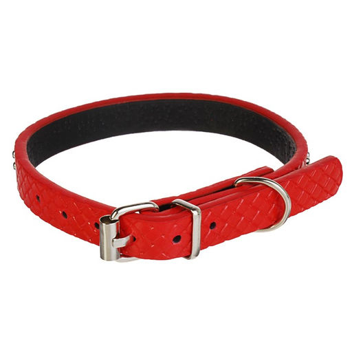 Ошейник рифленый с 2 рядами клепок, 33 х 1,2 см, ОШ 23-29, красный - Пижон фото 2
