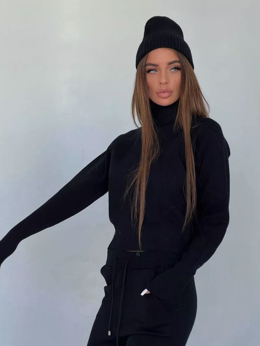 K13194 Костюм тройка: джемпер, брюки, шапка ЧЕРНЫЙ