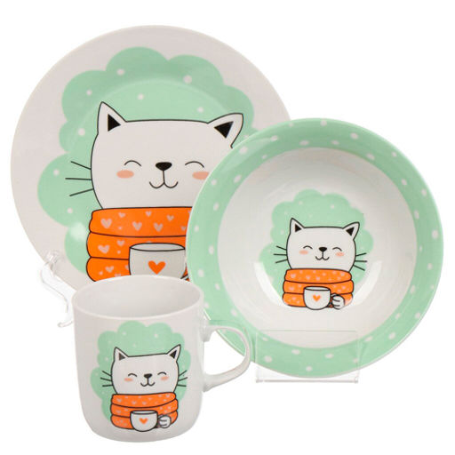 Набор посуды кер., 3 шт, Котик, тарелка 17,5 см, салат. 15 см, кружка 230 мл, Daniks, C901 (453801)