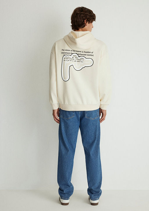 S?rt Bask?l? Beyaz Sweatshirt - Mavi фото 4