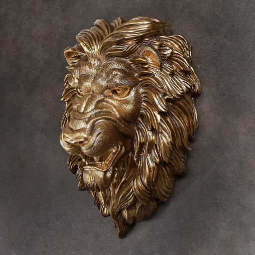 Настенный декор, панно «Голова льва», 23×35×52 см, под бронзу