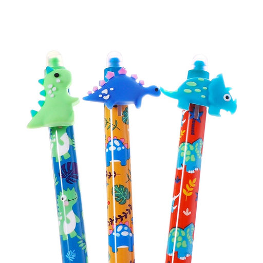 Цена за 36 шт. Стираемая ручка Yalong «Дино», гелевая, автоматическая, синий стержень, узел 0.5 мм, МИКС