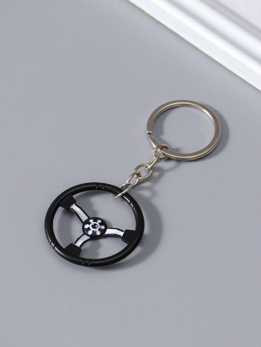 Цена за 3 шт. Брелок для ключей на кольце Cartage «Руль», чёрный с белым, 4×4×0.3 см
