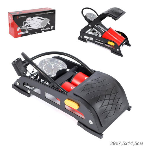 Насос ножной с манометром COMIRON FUJIN 2, стальная рама, алюминиевый цилиндр Presta-Schrader-Dunlop, 8,3 бар. Два поршня. /уп 10 - ГалеонТрейд фото 9