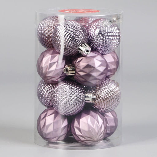 Ёлочные игрушки «Изабель», шары новогодние, d=4 см, набор 16 шт., узоры, сиреневый
