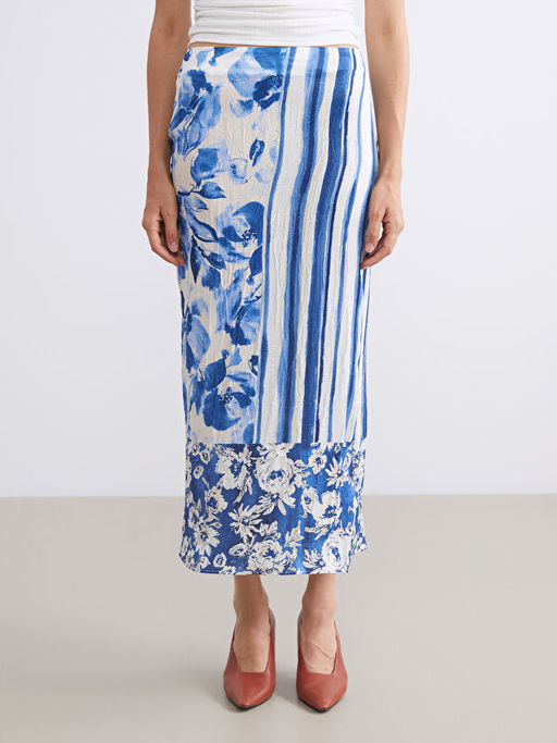 Beli Fermuarl? ?i?ekli Y?rtma?l? Saten Etek