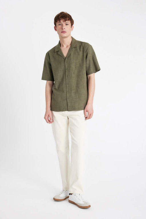 Хлопковая рубашка с короткими рукавами и воротником-поло Relax Fit - Defacto фото 2