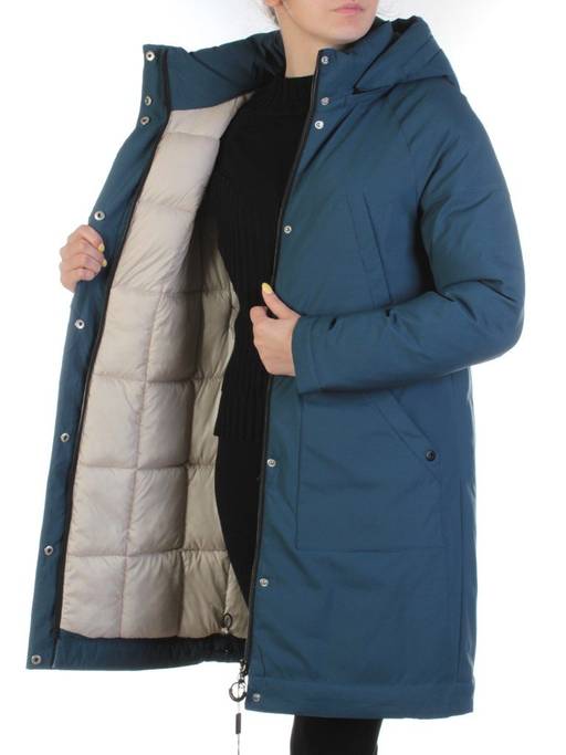 1211 GRAY/BLUE Пальто зимнее женское (200 гр. холлофайбер)