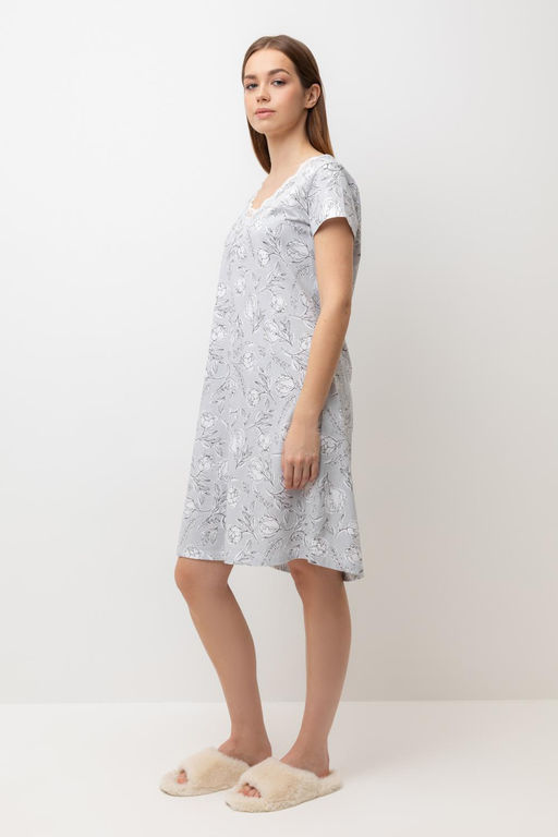 Е 10015/24/светло-серый,нежные цветы сорочка жен