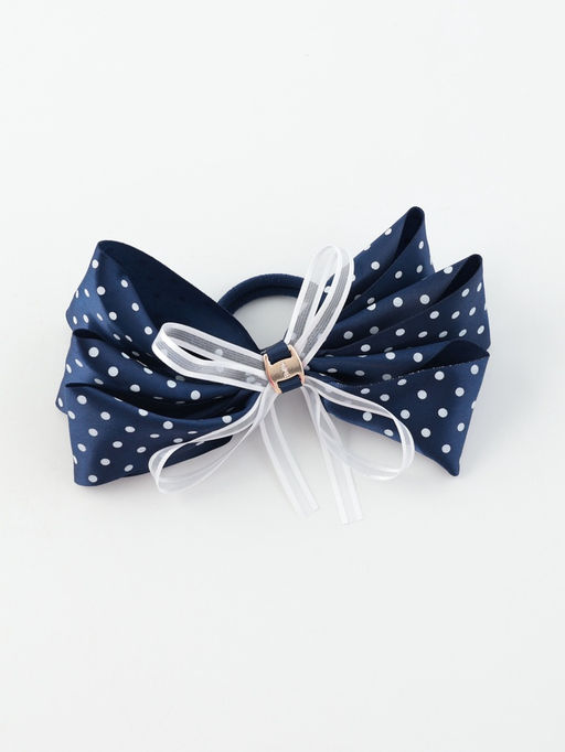 Цена за 6 шт. Бант для волос на резинке «Школьница», белый горошек, 14 см, бело-синий