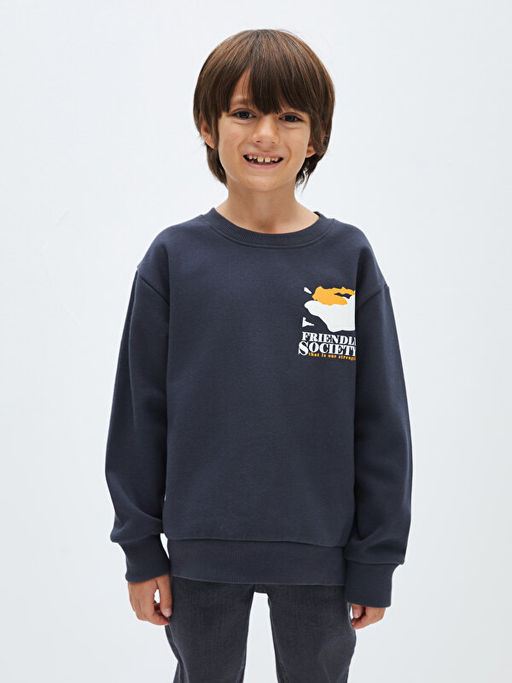 Bisiklet Yaka Bask?l? Uzun Kollu Erkek ?ocuk Sweatshirt - Waikiki фото 3