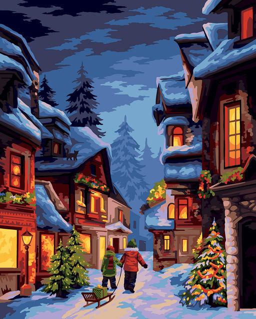 ФРЕЯ PNB/PLDD-186 Набор для раскрашивания по номерам ( со светодиодами ) 50 х 40 см Зимняя улочка