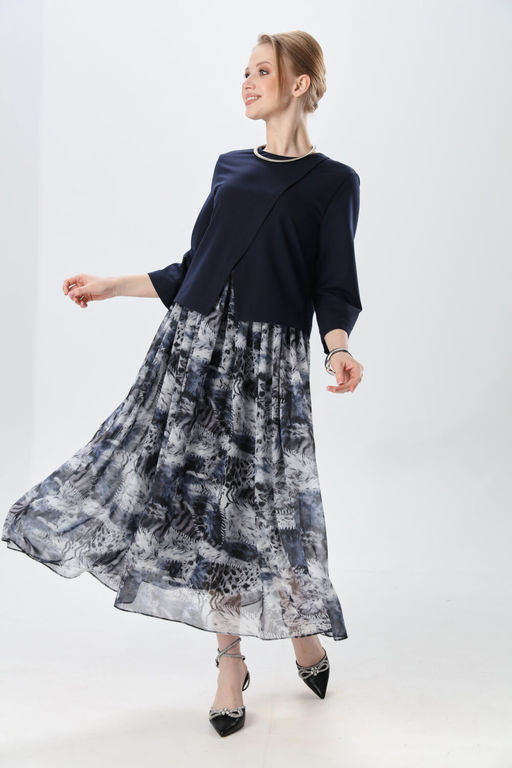 Платье NIKVA н1007-2 индиго и серая абстракция  фото 4