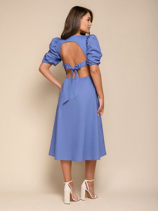 Платье сиреневое с пышными рукавами и открытой спинкой длины миди - 1001dress фото 3