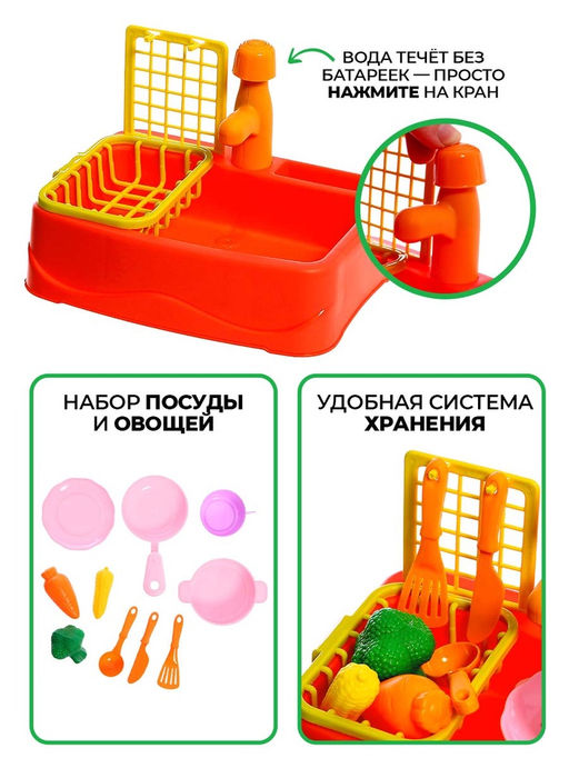 Игровой набор Happy Valley «Чистая кухня», функциональная раковина, посуда, продукты