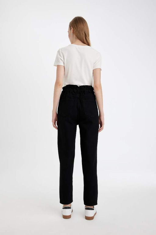 Джинсовые брюки длиной до щиколотки с эластичной резинкой на талии и бумажным пакетом - Defacto фото 7