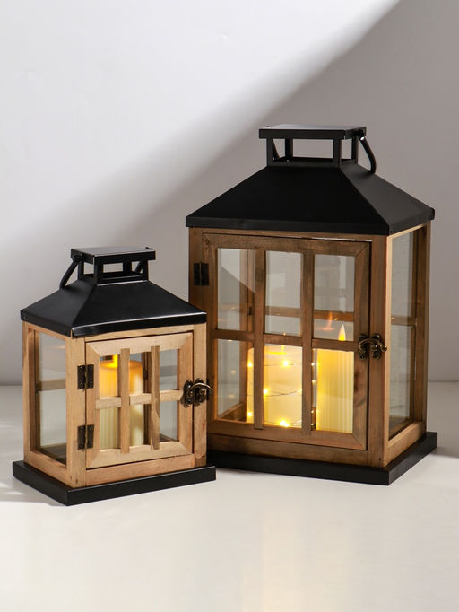 Подсвечник - фонарь «Французское окно», дерево, набор 2 шт., свеча 9×12 см, 14×19.5 см; 13×17×24.5 см, 18×24×36 см