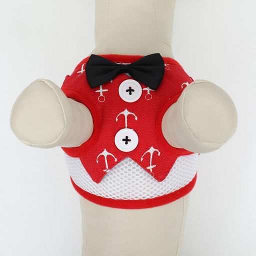 Комплект с мягкой шлейкой и бантиком Якорь, размер S, поводок 120 x 1,5 см, ОГ 23-42 см, красный - Пижон фото 6