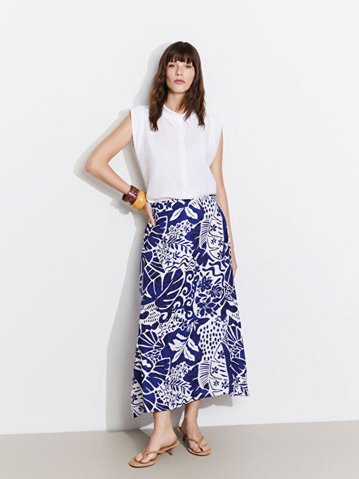 Beli Lastikli ?i?ekli Kad?n Etek