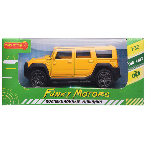 Жёлтая инерционная машинка Внедорожник с люком die-cast,1:32, открывающиеся двери