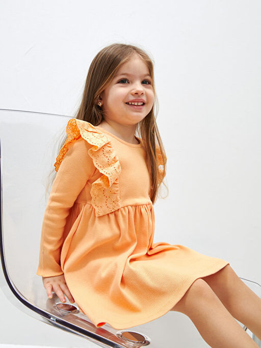 Bisiklet Yaka Uzun Kollu Basic K?z Bebek Elbise