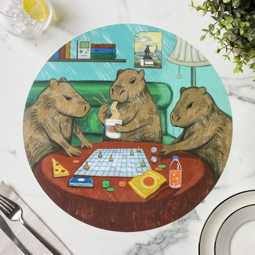 Цена за 4 шт. Салфетка сервировочная кухонная Доляна Капибары настольные игры, настольное покрытие, d=36 см  фото 4