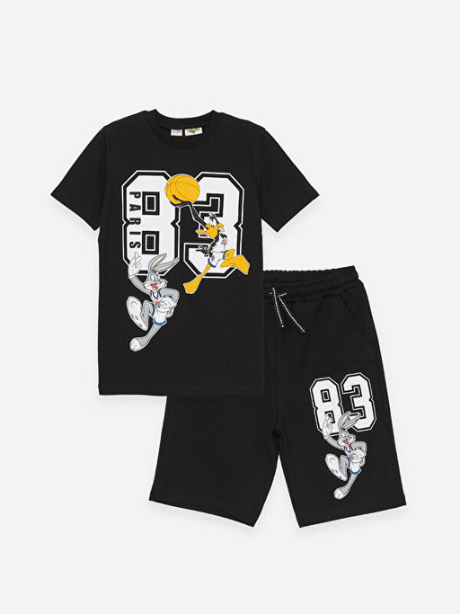 Bisiklet Yaka Daffy Duck Bask?l? Erkek ?ocuk Ti??rt ve ?ort