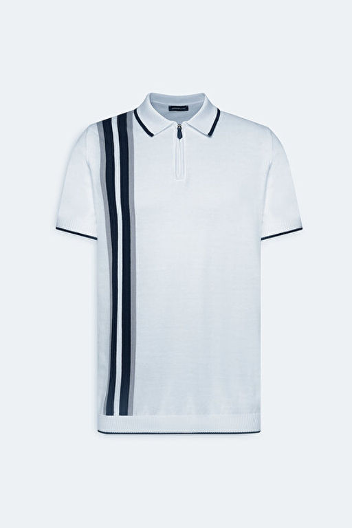 Standart Fit Normal Kesim %100 Pamuk Polo Yaka Beyaz-Lacivert Triko Ti__rt 4A4924200021BZC