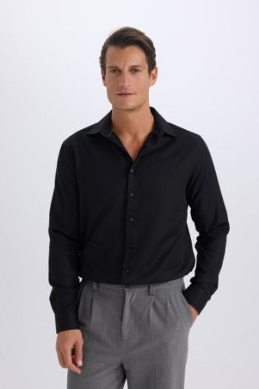 Slim Fit Dar Kesim Polo Yaka Oxford Basic Duz Uzun Kollu Gomlek