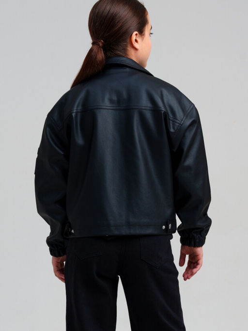 Куртка PlayToday для девочки из экокожи черная  фото 4