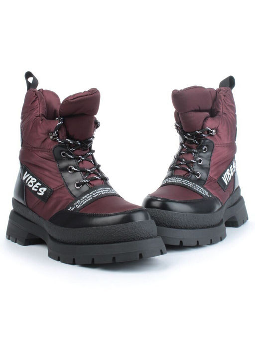 02-FAS21-2Z VINOUS/BLACK Дутики женские (искусственная кожа, плащевая ткань, шерсть)