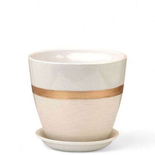 Горшок Бутон Поталь эстет золото/белый 1,7л 15см с поддоном (уп.6)