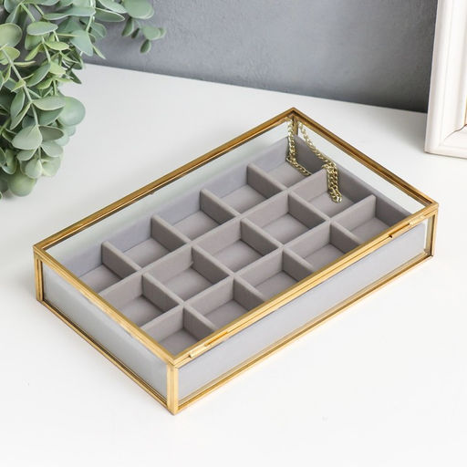 Шкатулка стекло с металлическим каркасом Модница с делениями 22х13,5х4,5 см - Simaland фото 4