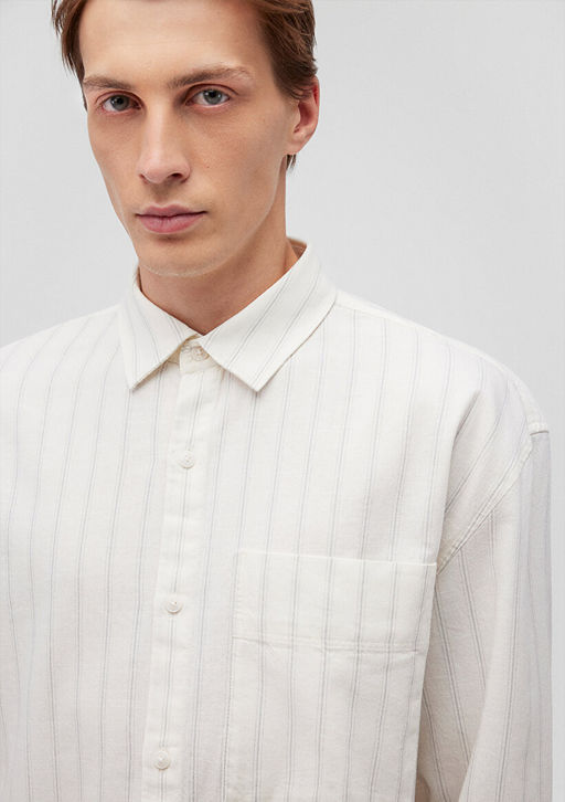 Cizgili Beyaz Gomlek - Mavi фото 5