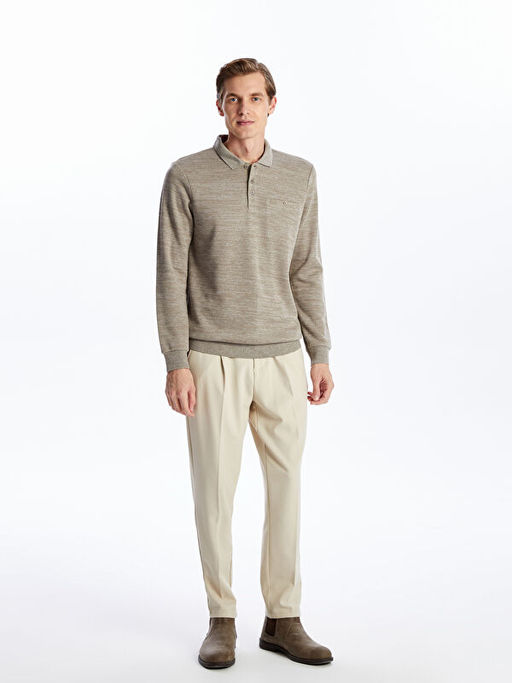 Polo Yaka Uzun Kollu Erkek Sweatshirt