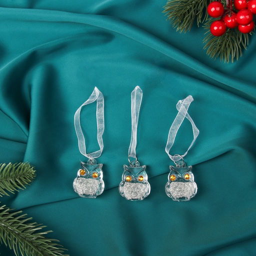 Ёлочные игрушки 3 шт. Зимнее волшебство. Совушки, 3.53 см, прозрачный фото 2