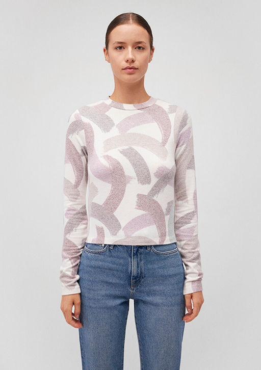 Uzun Kollu Bask?l? Yumusak Tisort - Mavi фото 3