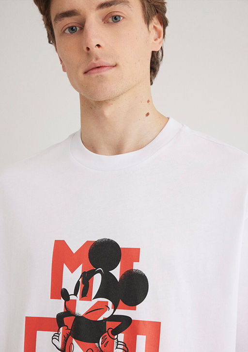 Mickey Mouse Bask?l? Beyaz Tisort - Mavi фото 6