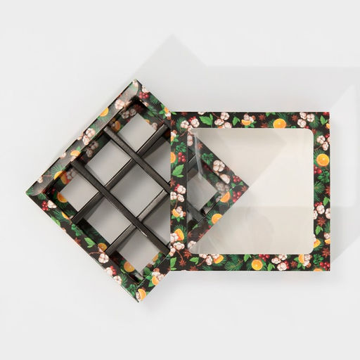 Цена за 5 шт. Коробка под 9 конфет с ячейками «Вкусный Новый год» 14.5×14.5×3.5 см