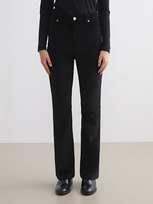 Dar Fit ?spanyol Pa?a Kadife Kad?n Pantolon