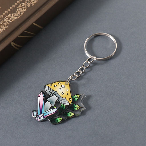 Цена за 4 шт. Брелок для ключей на кольце «Мухомор и кристаллы», акрил двусторонний, 3.7×3.3×0.2 см