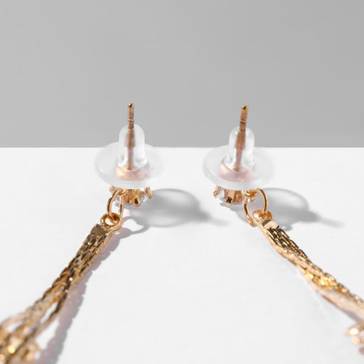 Серьги висячие со стразами Голливуд цветы на нитях, цвет белый в золоте, 19,5см - Queen fair фото 3