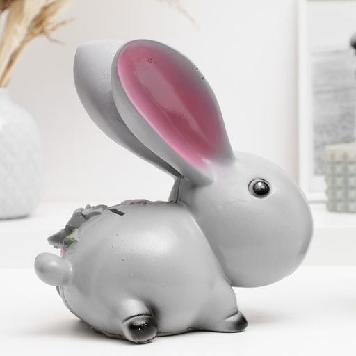 Копилка для денег Зайка с цветами, гипс, серая, 20?20?10 см - Хорошие сувениры фото 4