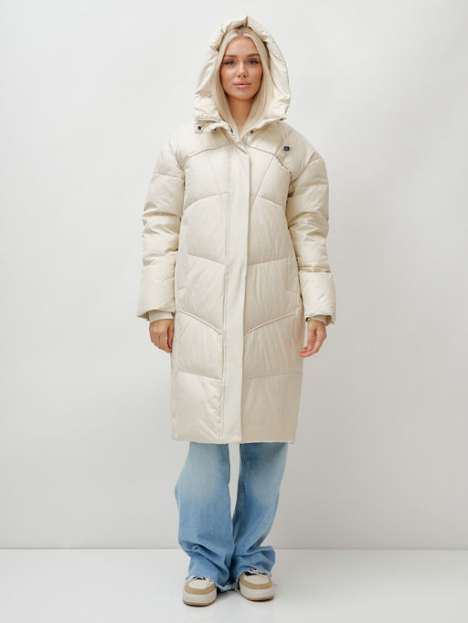 Пальто летучая мышь женское с капюшоном зимнее бежевого цвета 9616B - Mtforce фото 2