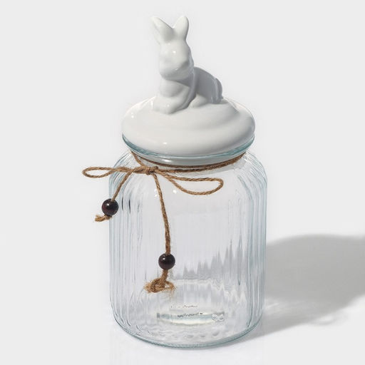 Банка для сыпучих Зайка, 950 мл, с керамической крышкой, стекло, прозрачная