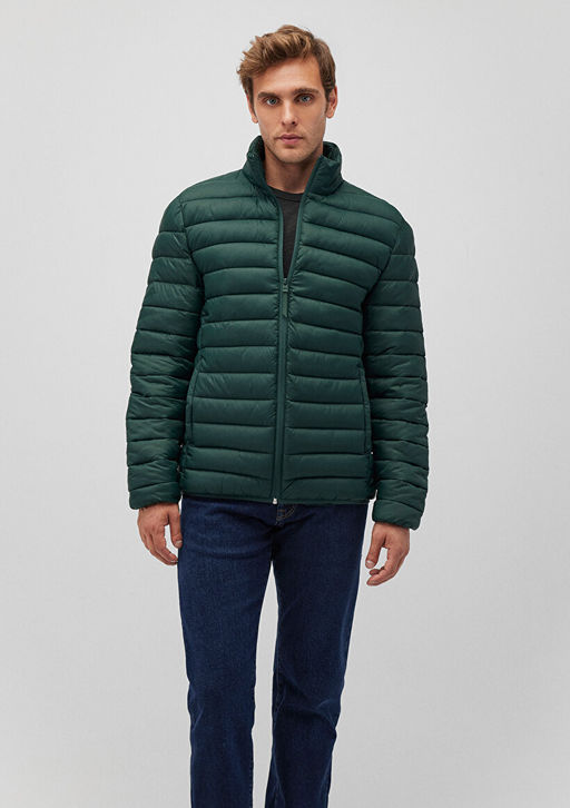 Dik Yaka Yesil Sisme Mont - Mavi фото 2