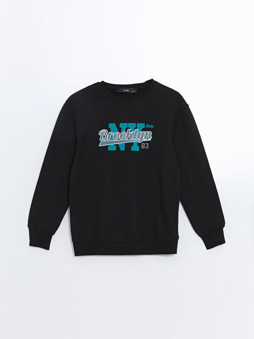 Bisiklet Yaka Bask?l? Erkek ?ocuk Sweatshirt